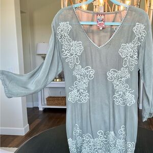 JOHNNY WAS Embroidered Blouse Shirt Tunic L Sage